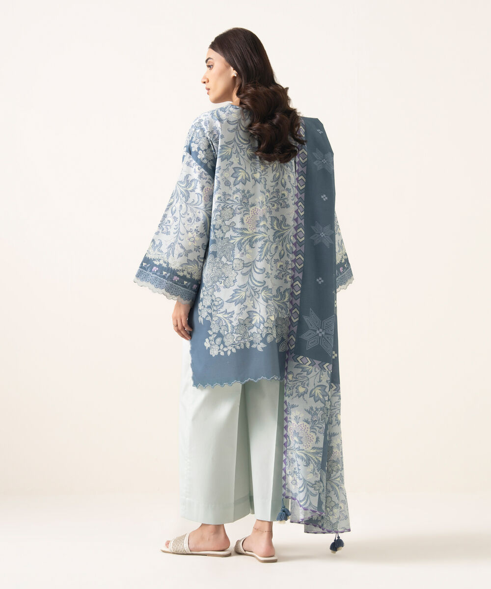 Women's Unstitched Lawn Printed Blue 3 Piece Suit