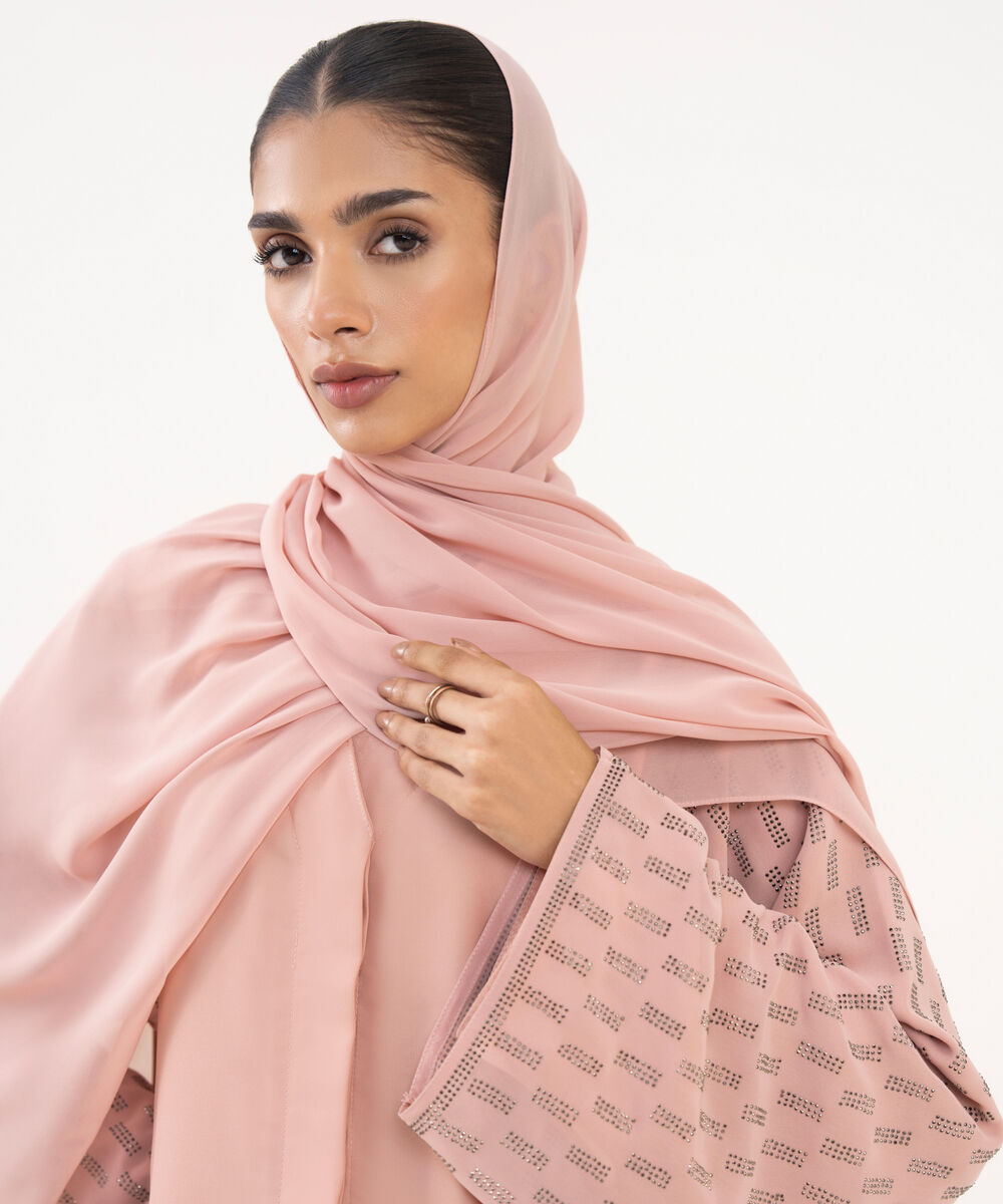 Women's Pink Polyester Abaya Set