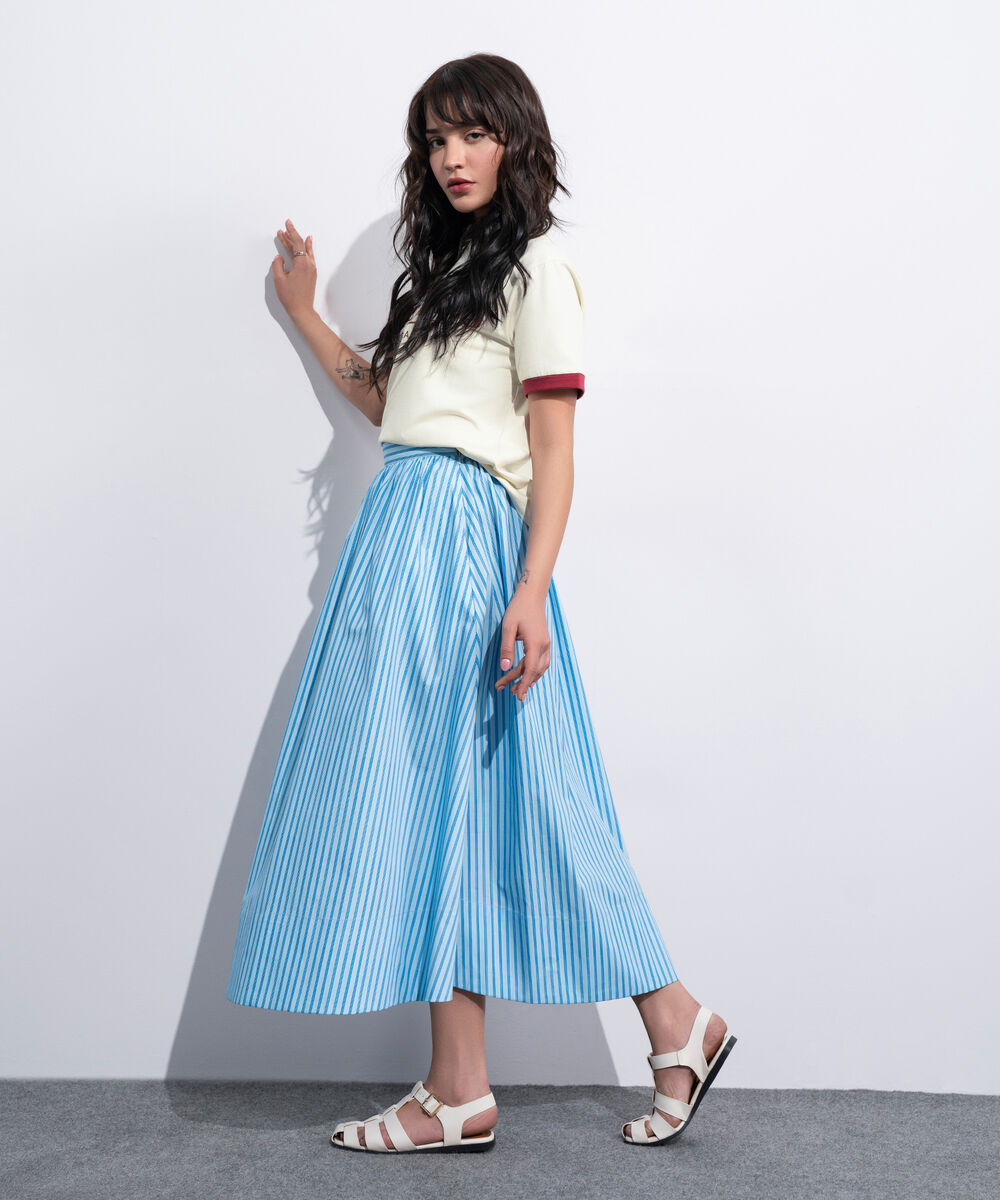 Women's Western Blue Striped Poplin Skirt