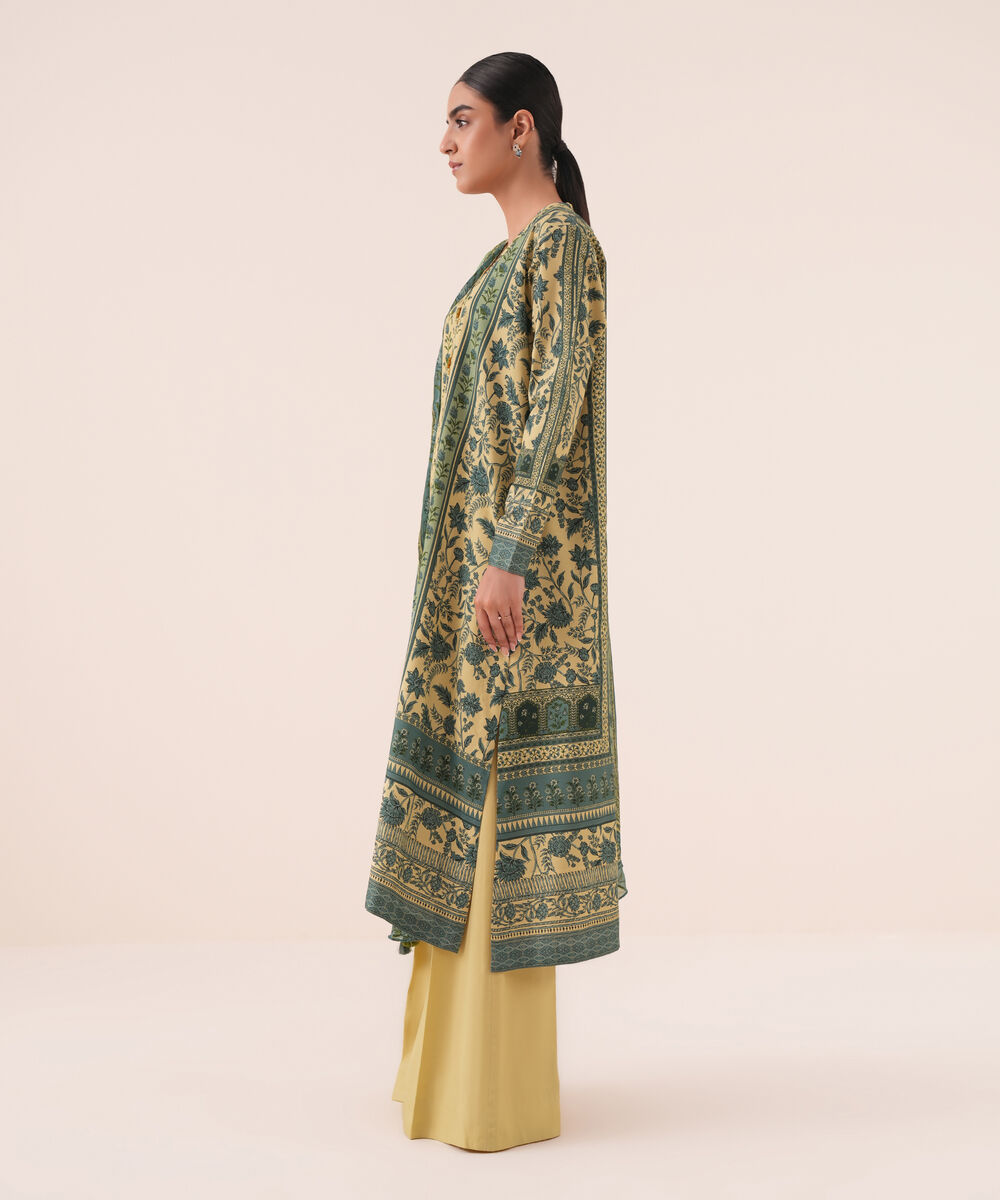 Women's Unstitched Lawn Printed Green Three Piece Suit