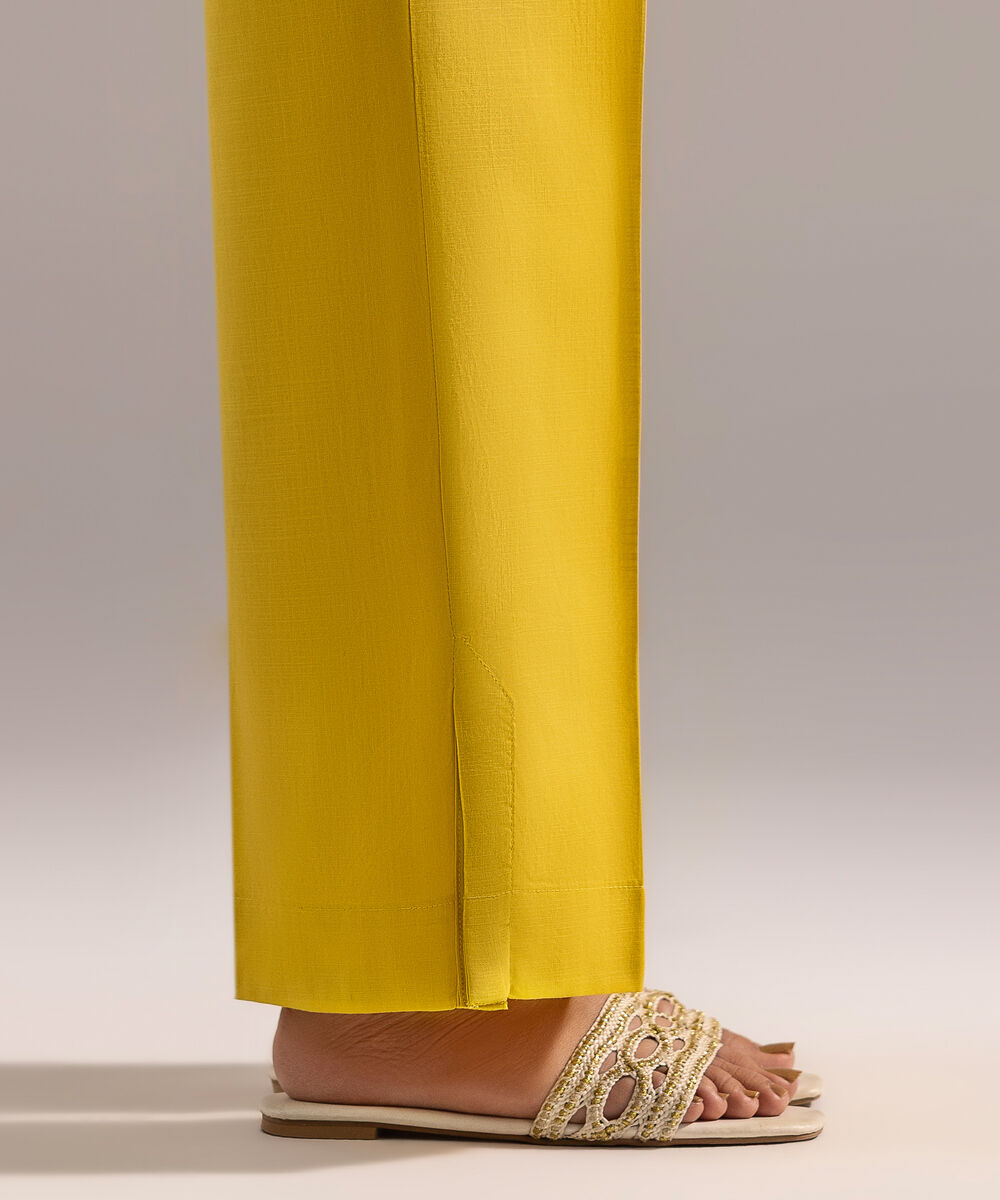 Women's RTW Crosshatch Solid Yellow Straight Pants