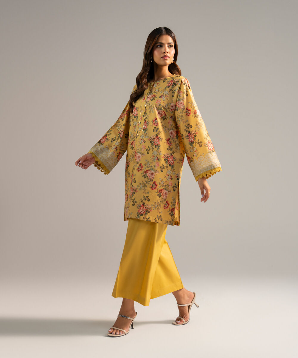 Women's RTW Zari Lawn Printed Yellow Straight Shirt