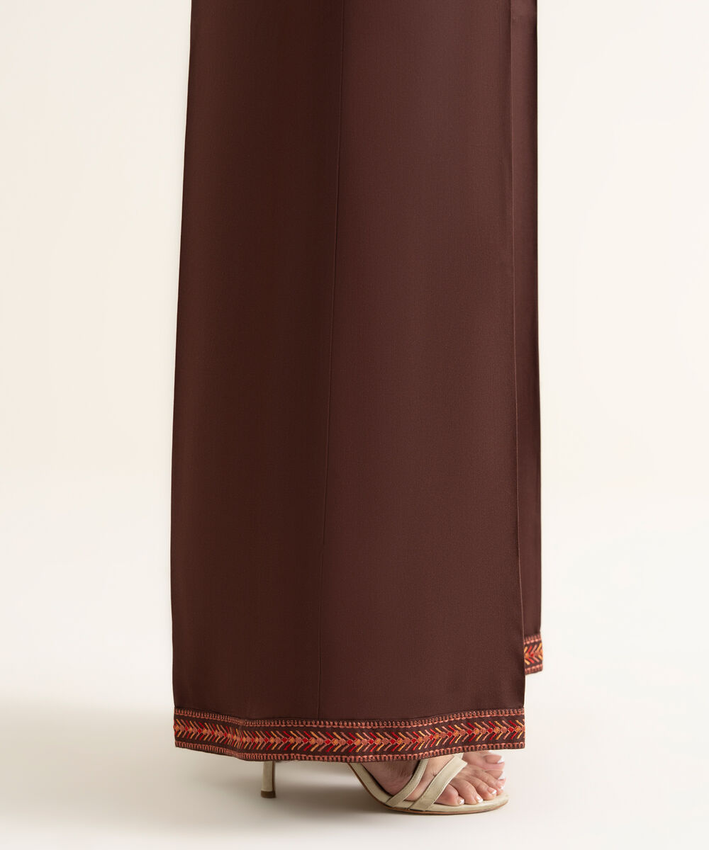 Women's RTW Bedford Embroidered Brown Flared Pants