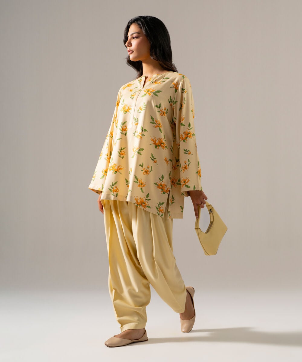 Women's RTW Viscose Marina Printed Pale Yellow 2 Piece Suit