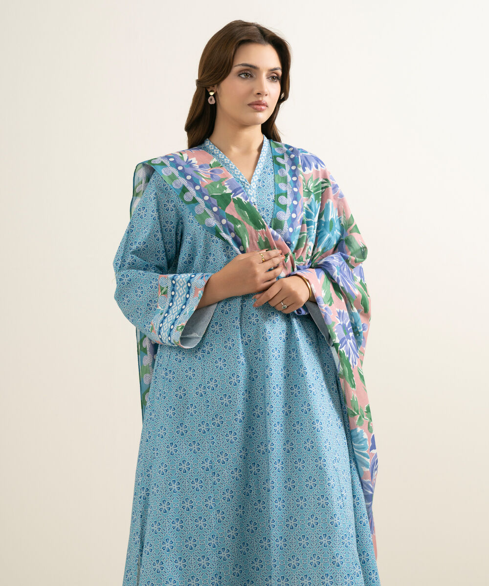 Women's Unstitched Lawn Printed Blue 2 Piece Suit