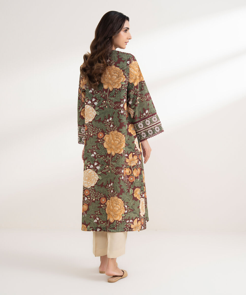 Women's RTW Cotton Printed A-Line Green Shirt