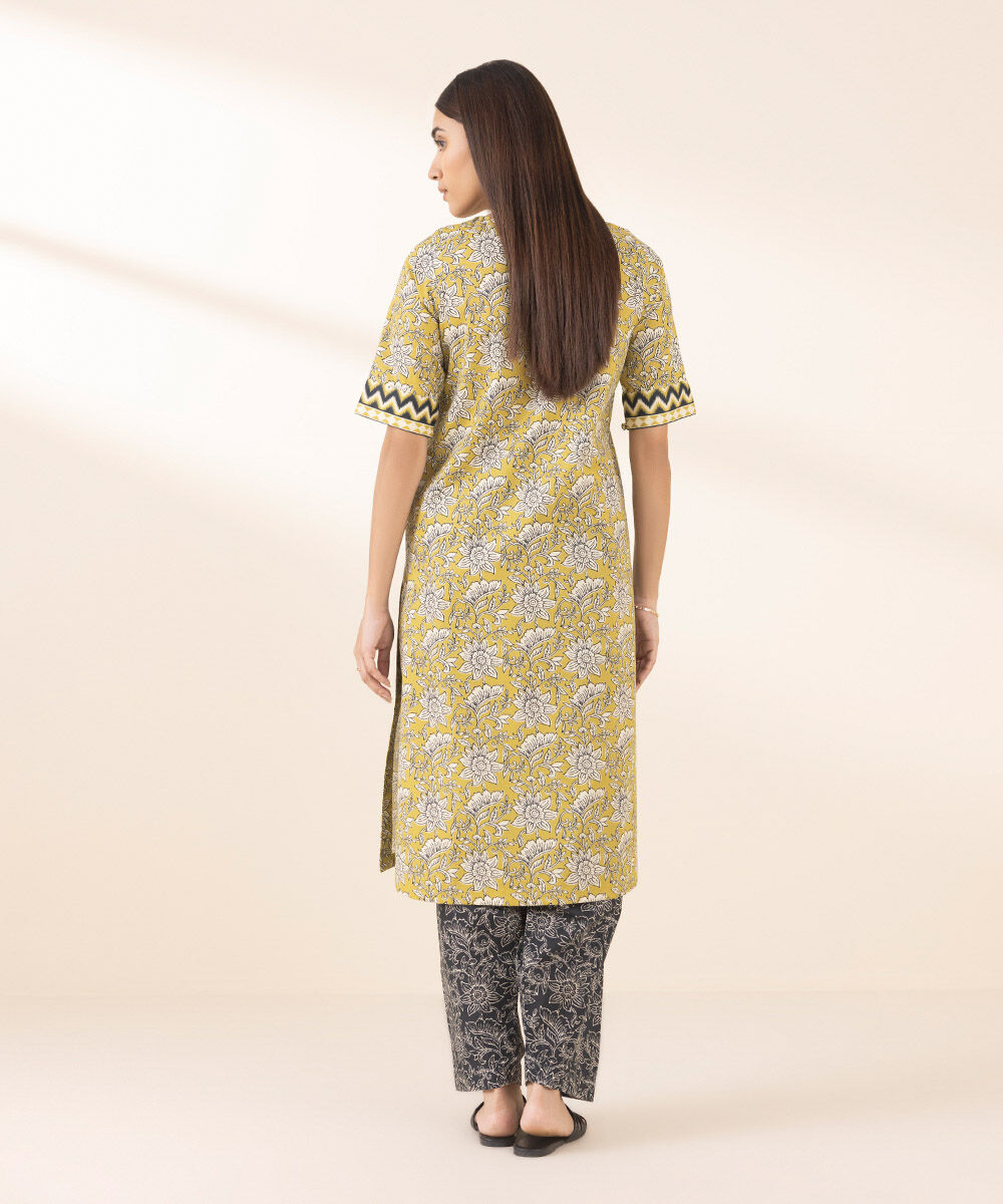 Women's Unstitched Yellow Cotton 2 Piece Suit