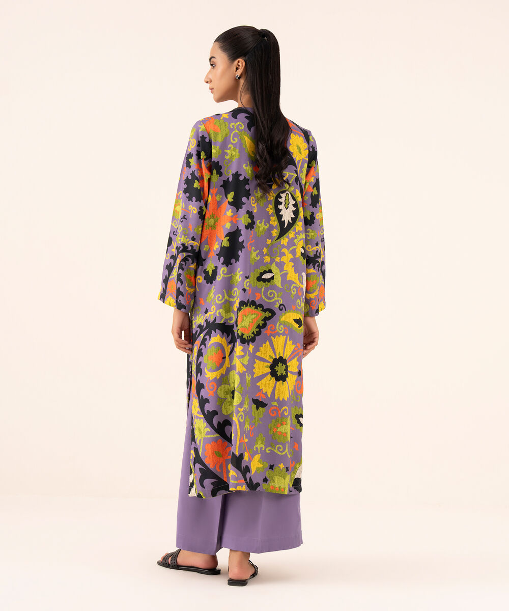 Women's RTW Arabic Lawn Lilac Printed Drop Shoulder Shirt