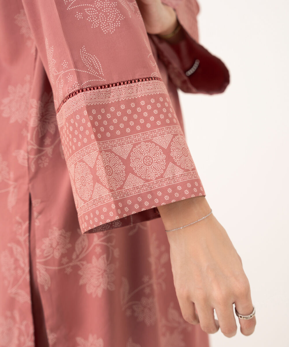 Women's RTW Cotton Viscose Printed A-Line Pink Shirt