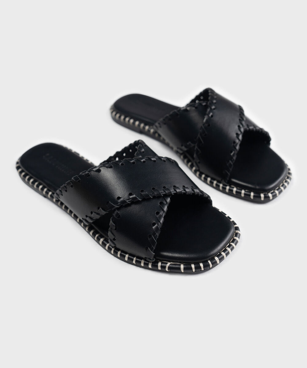 Women's Black Crossover Strap Sandal