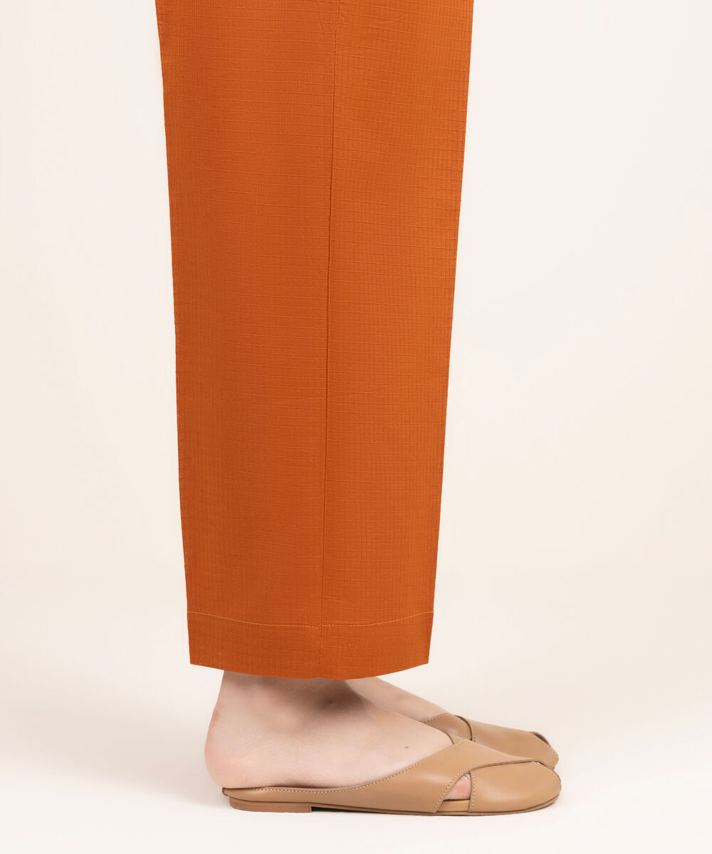Women's RTW Handwoven Dobby Solid Orange Straight Pants