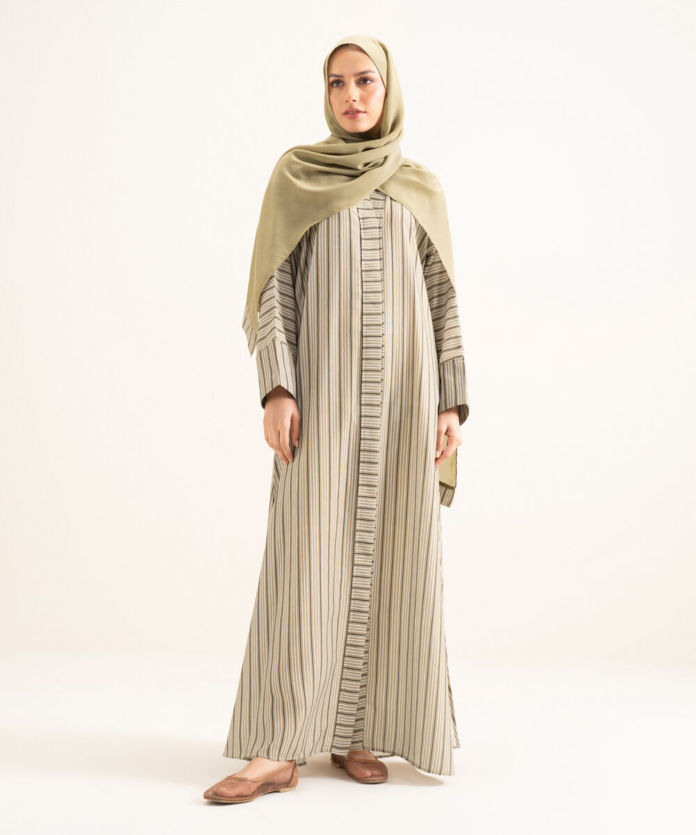 Women's Multi Brown Printed Abbaya Set