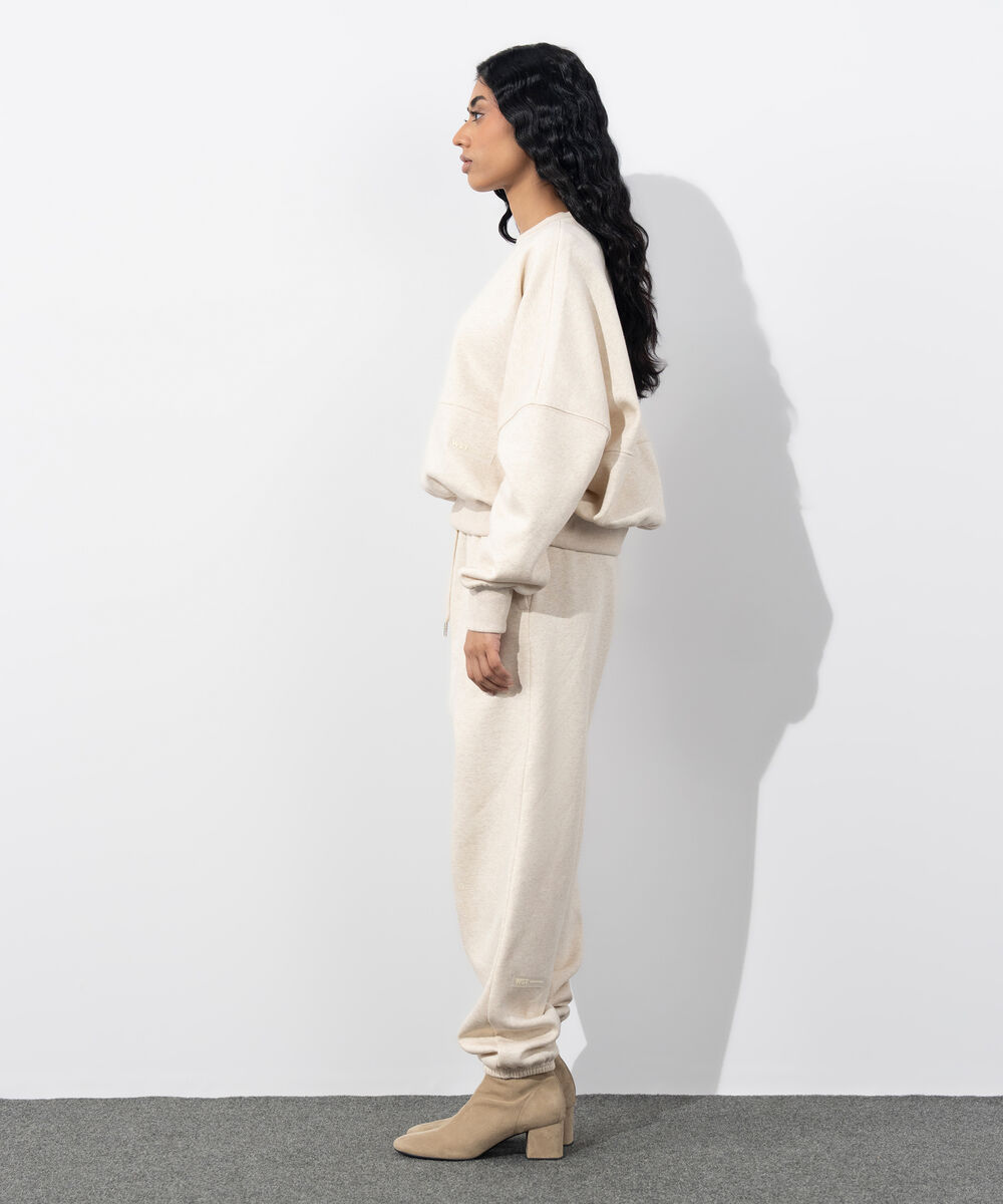 Women's Western Wear Beige Oversized Fleece Sweatshirt