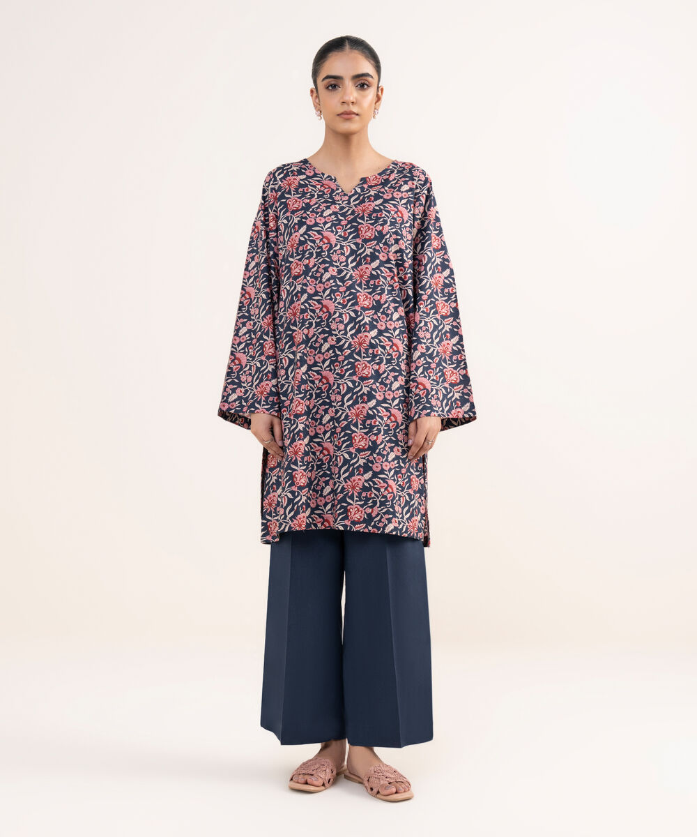 Women's RTW Lawn Viscose Blue Printed Straight Shirt