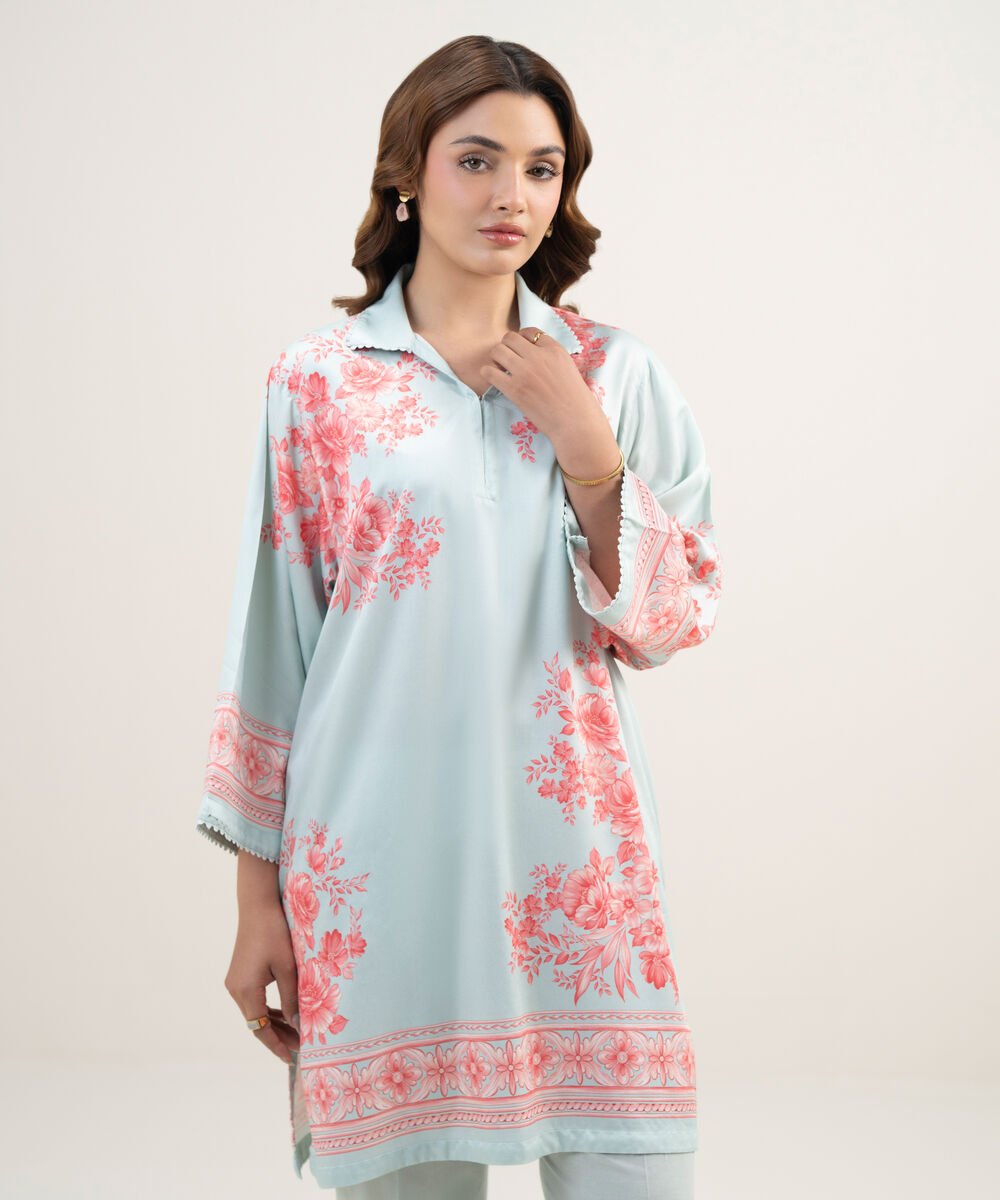 Women's RTW Dobby Printed Blue 2 Piece Suit