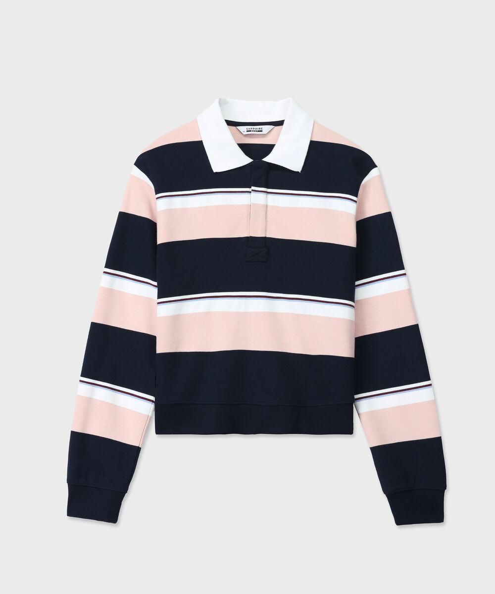 Women's Western Wear Multi Striped Polo Neck Sweatshirt