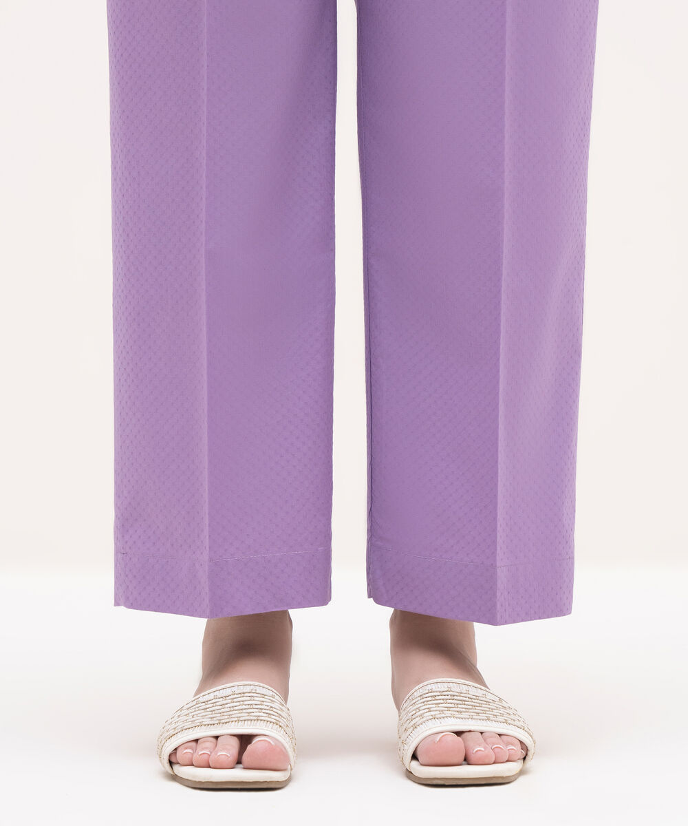 Women's RTW Textured Lawn Lilac Solid Straight Pants