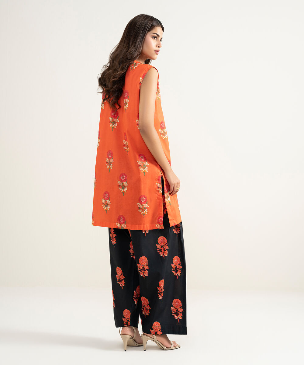 Women's RTW Lawn Printed Orange Straight Shirt