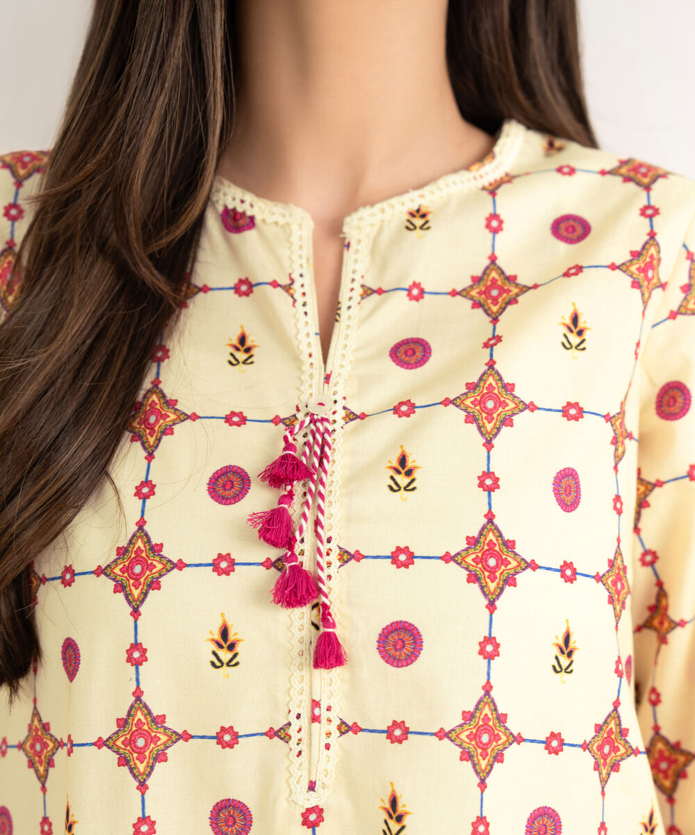 Women's RTW Cambric White Printed A-Line Shirt