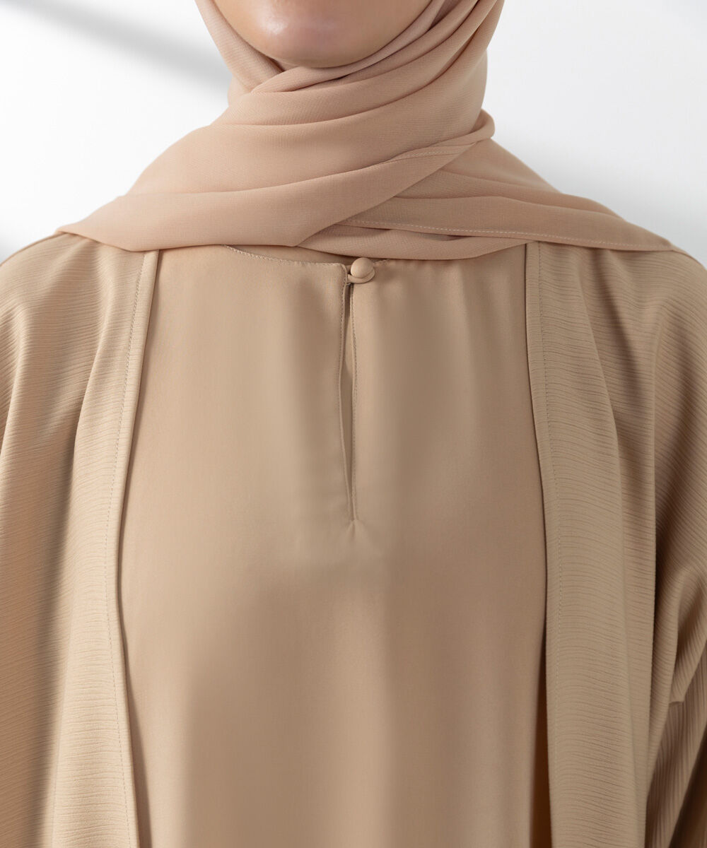 Woman - Beige Double Layered Abaya Set