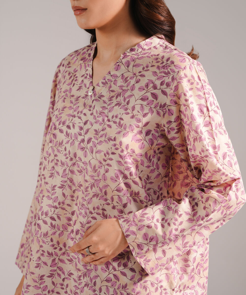 Women's RTW Zari Lawn Printed Beige 3 Piece Suit