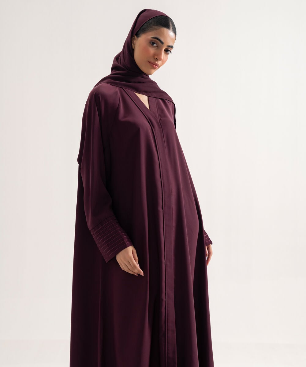 Women's Polyester Burgundy Raglan Abaya Set