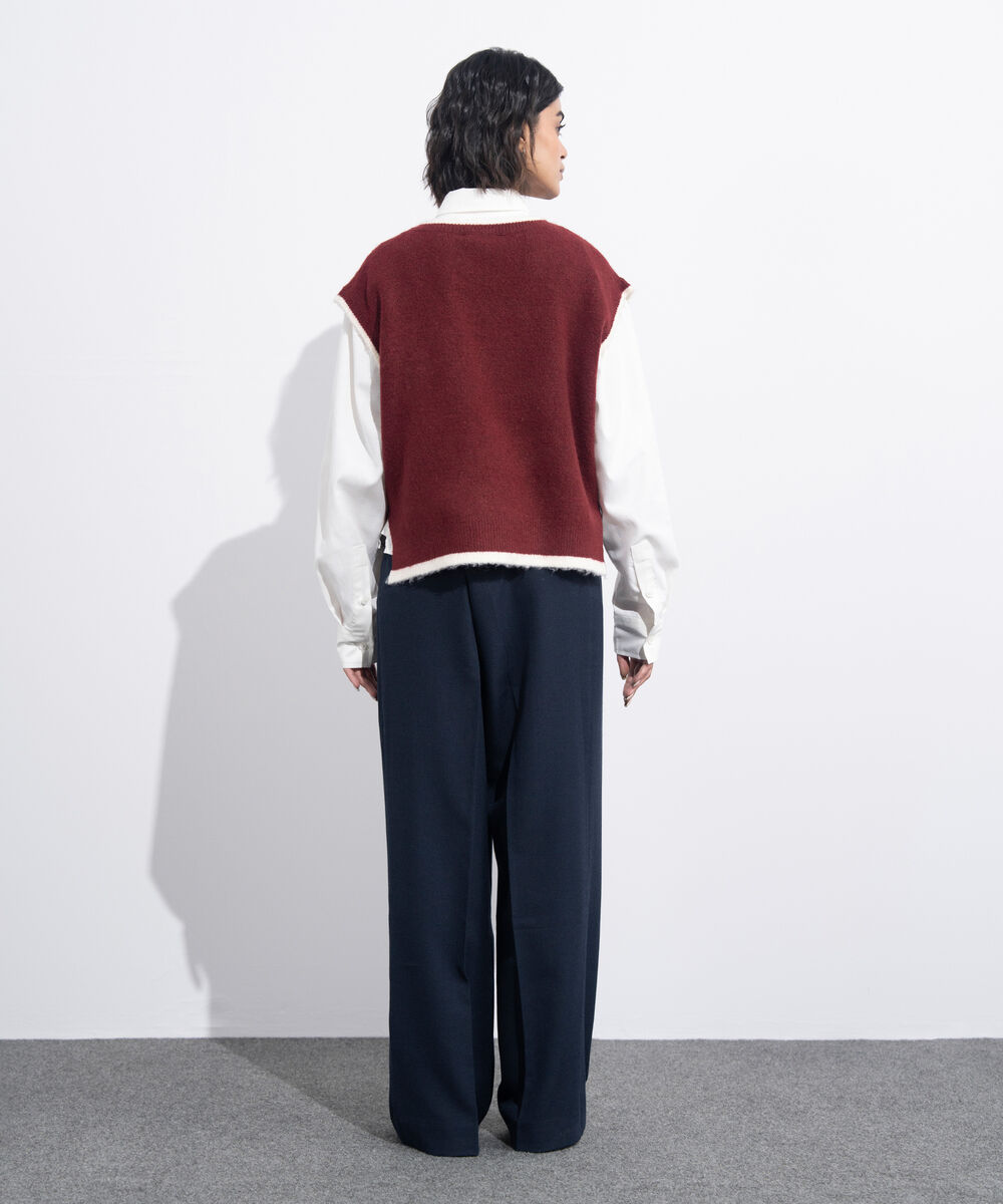 Women's Western Wear Maroon V-Neck Knit Sweater