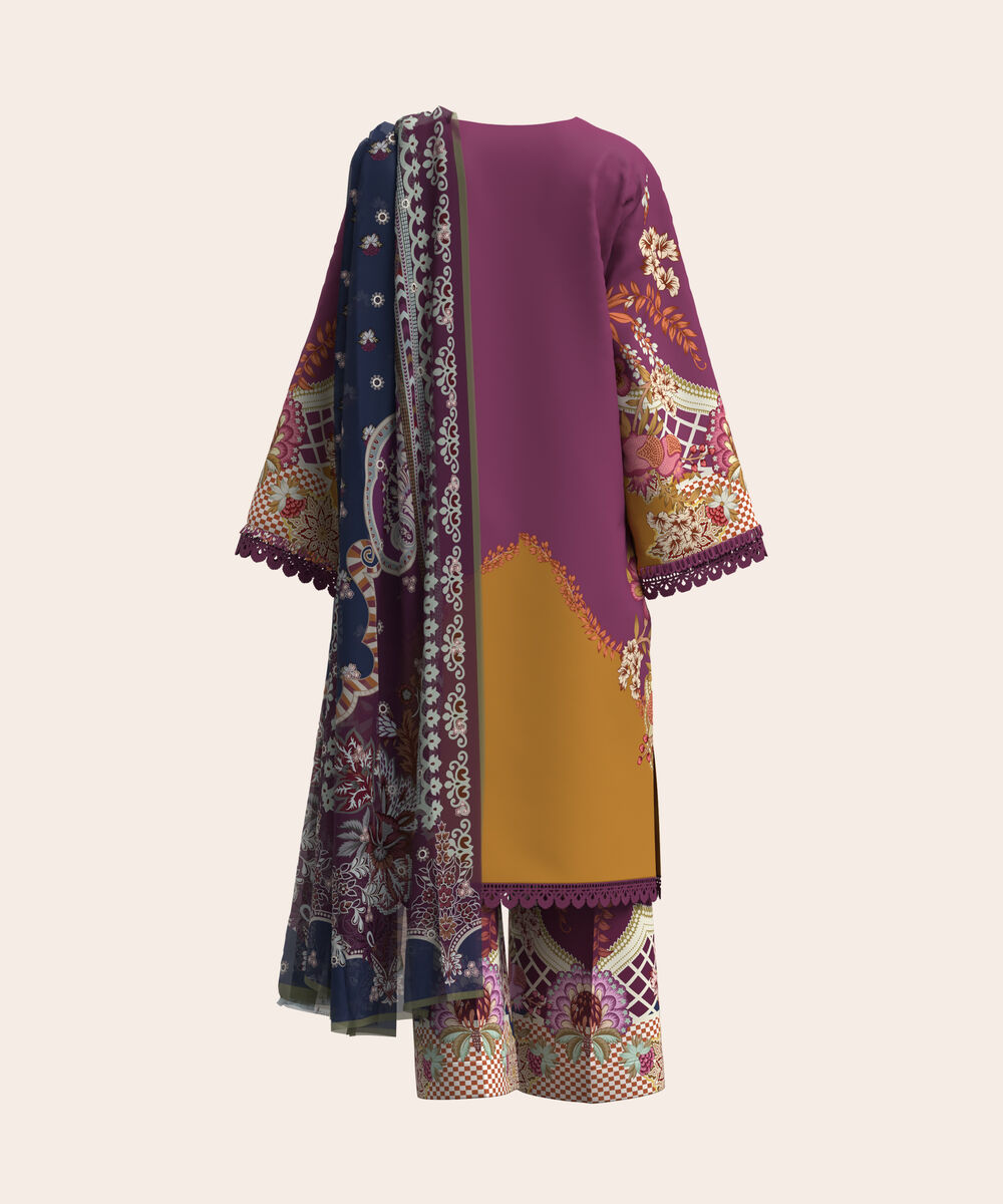 Women's Unstitched Lawn Multi  Embroidered 3 Piece Suit