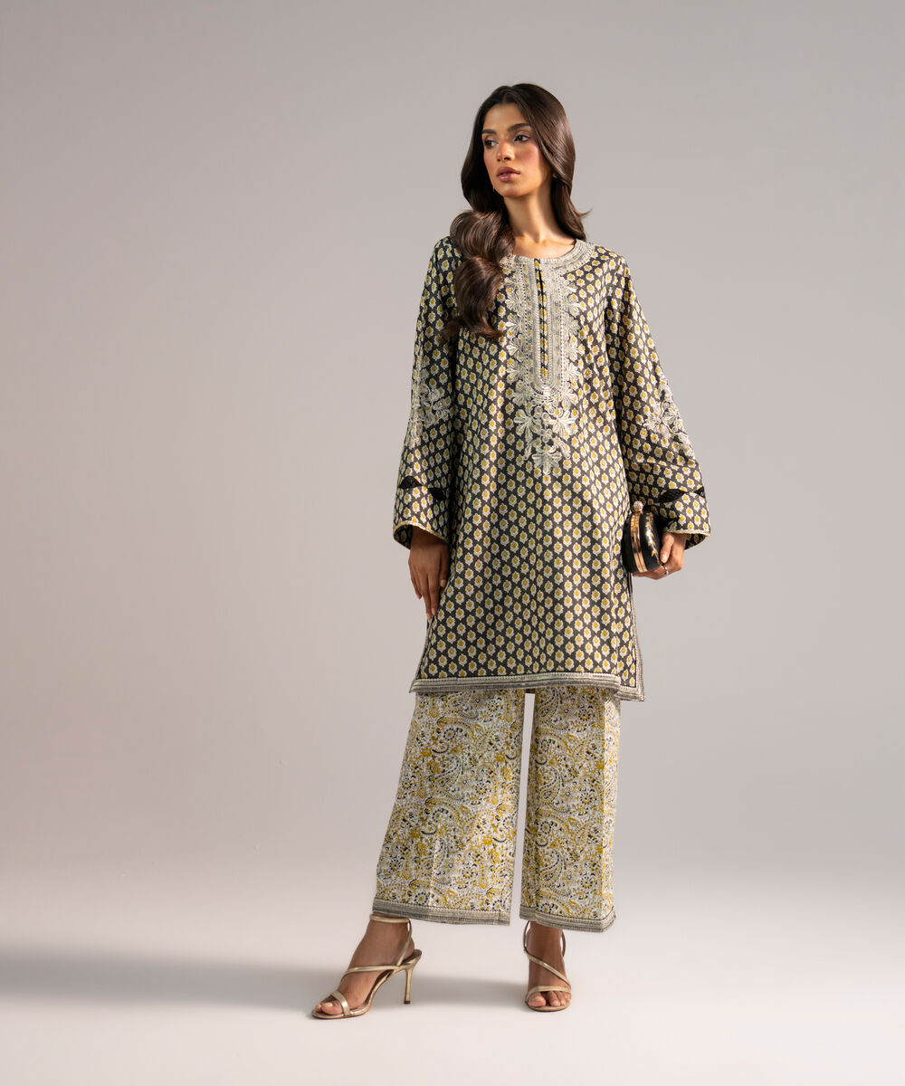 Women's RTW Zari Lawn Embroidered Black Straight Shirt