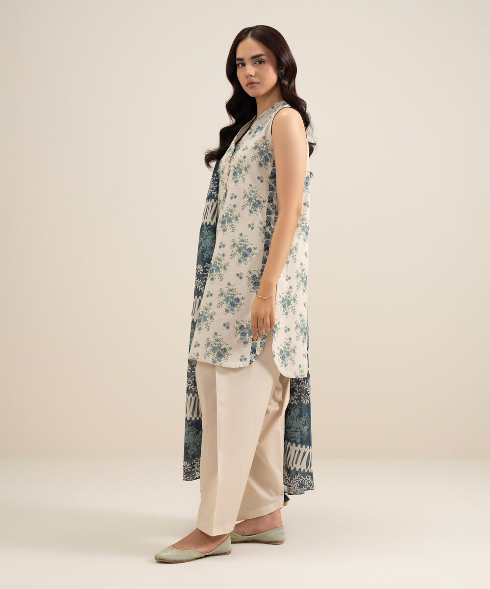 Women's Unstitched Lawn Printed Off White 3 Piece Suit