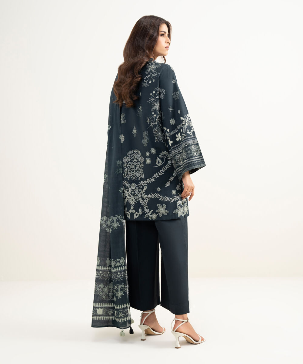 Women's Unstitched Lawn Printed Black 3 Piece Suit