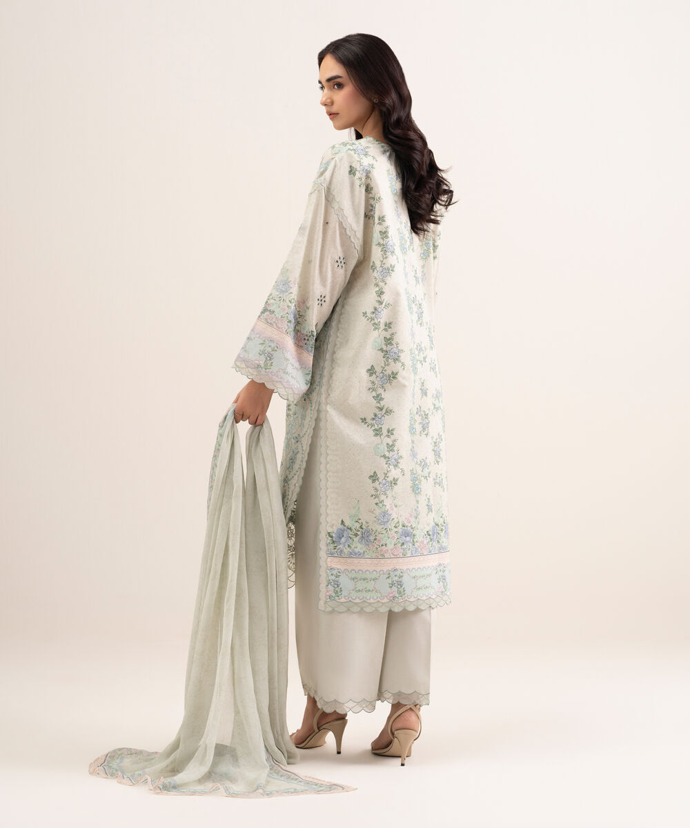Women's Unstitched Fine Lawn Embroidered Blue 3 Piece Suit