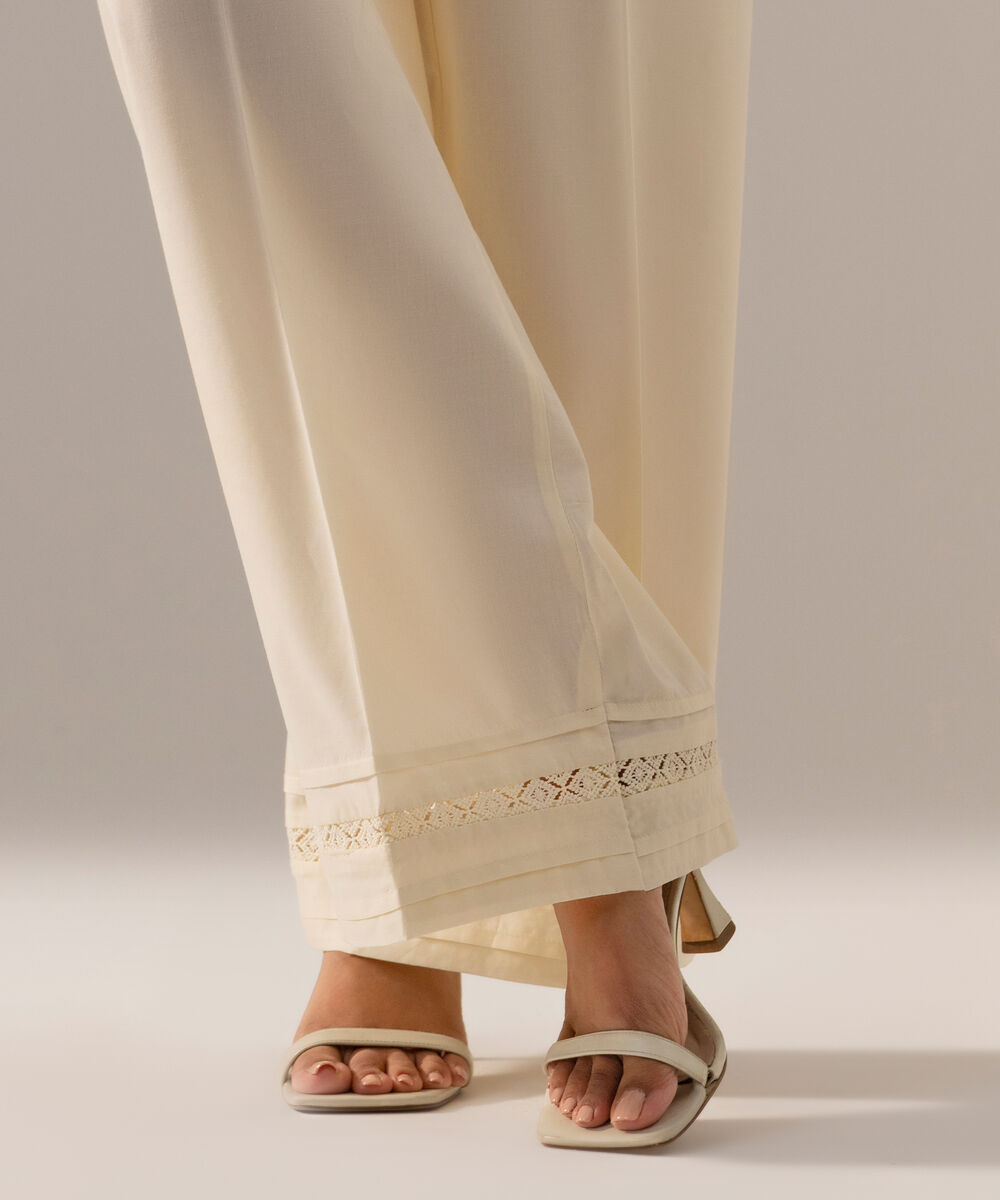 Women's RTW Cambric Solid Off White Culotte