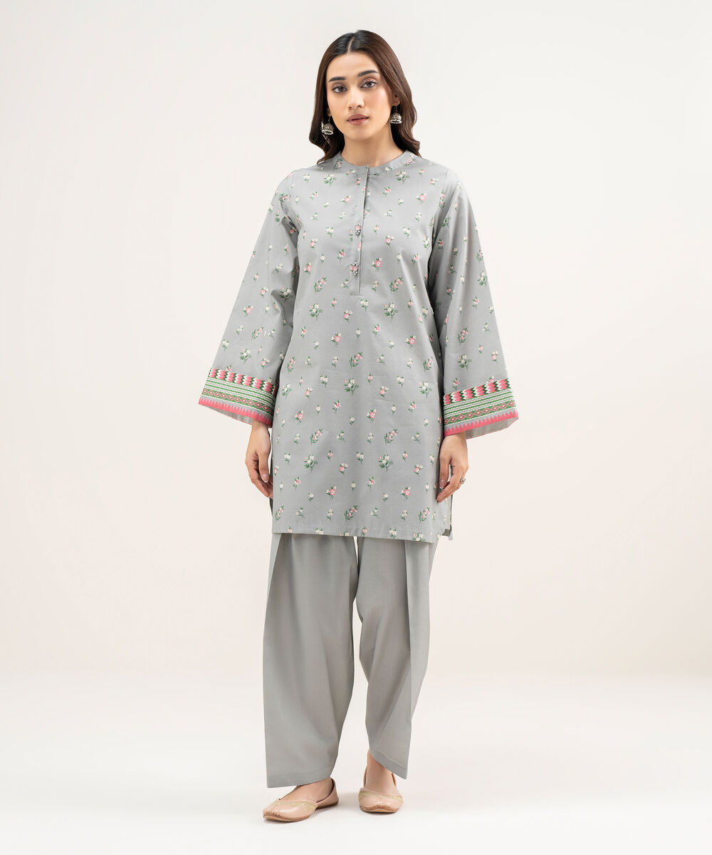 Women's Unstitched Lawn Printed Grey 2 Piece Suit