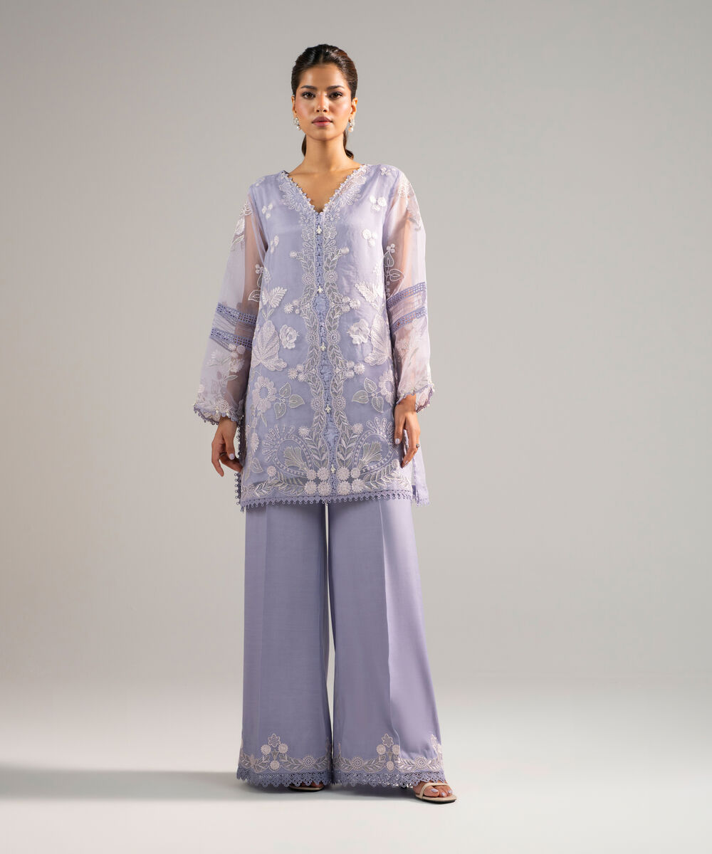 Women's RTW Organza Embroidered Lilac 2 Piece Suit