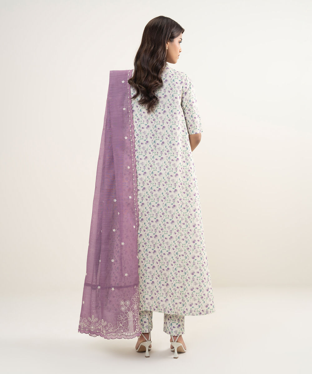 Women's Unstitched Zari Lawn Embroidered Purple 3 Piece Suit