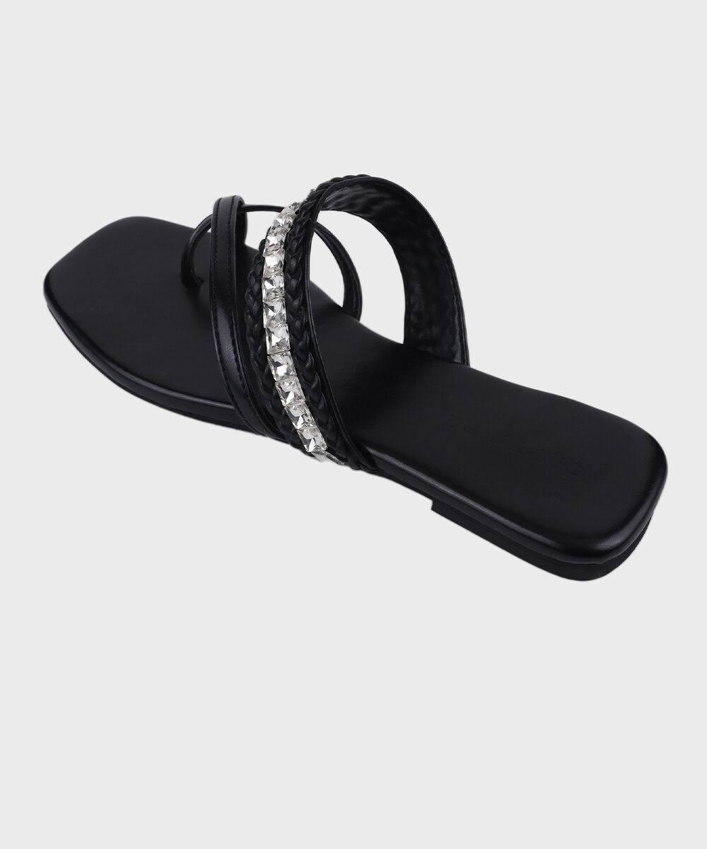 Woman - Black Embellished Kolapuri