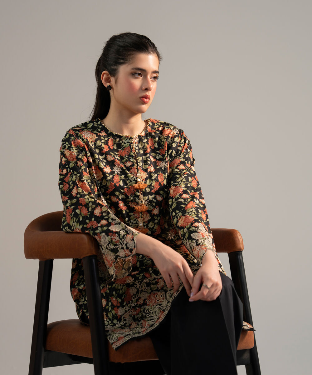Women's RTW Lawn Embroidered Black 2 Piece Suit