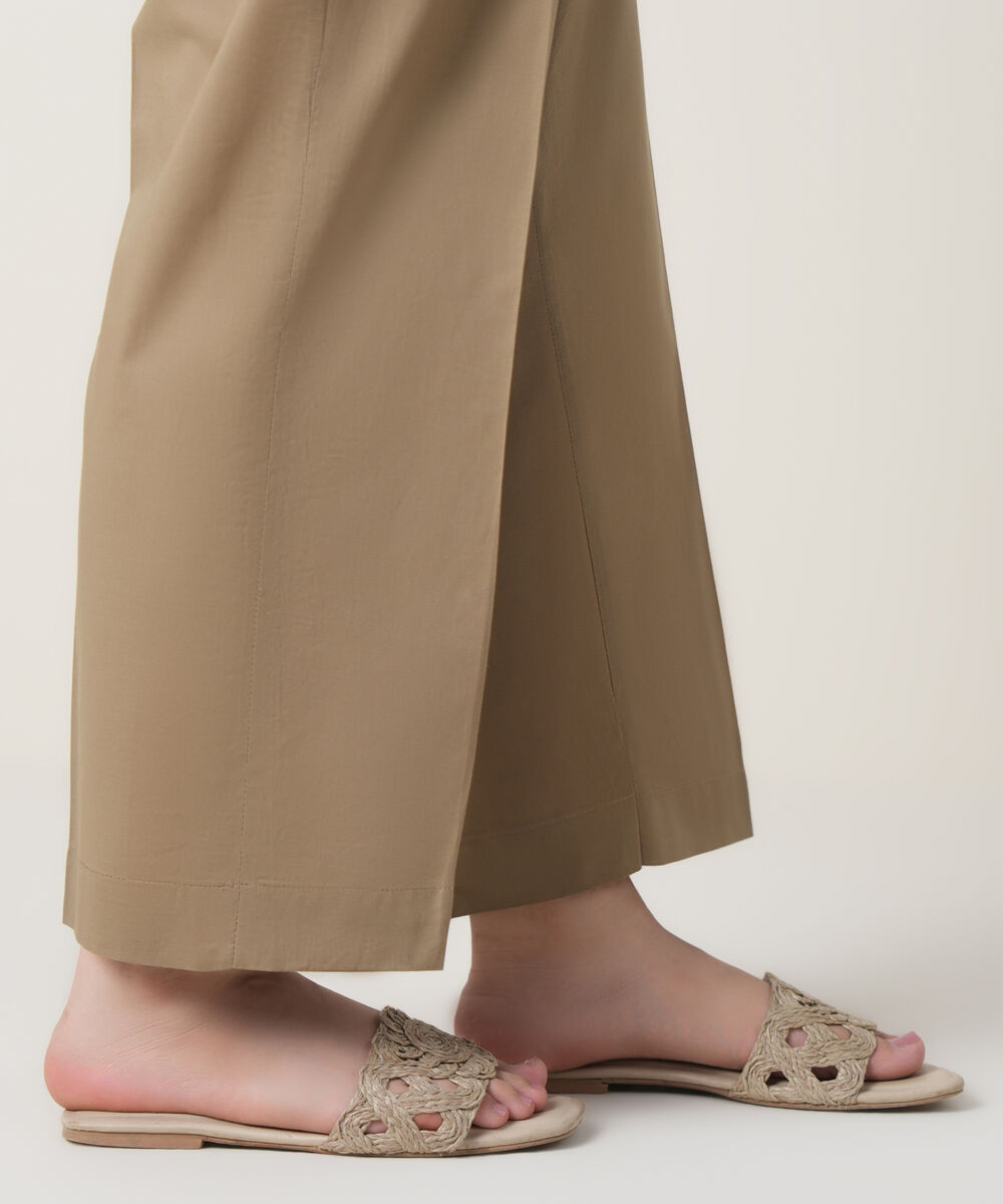 Women's RTW Cambric Brown Solid Trousers