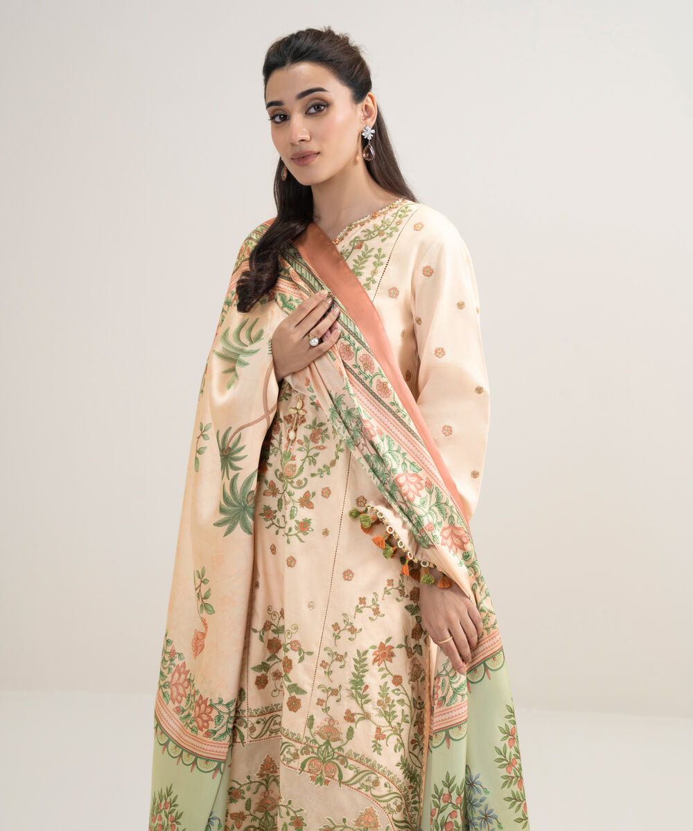 Women's Unstitched Lawn Embroidered Pink 3 Piece Suit