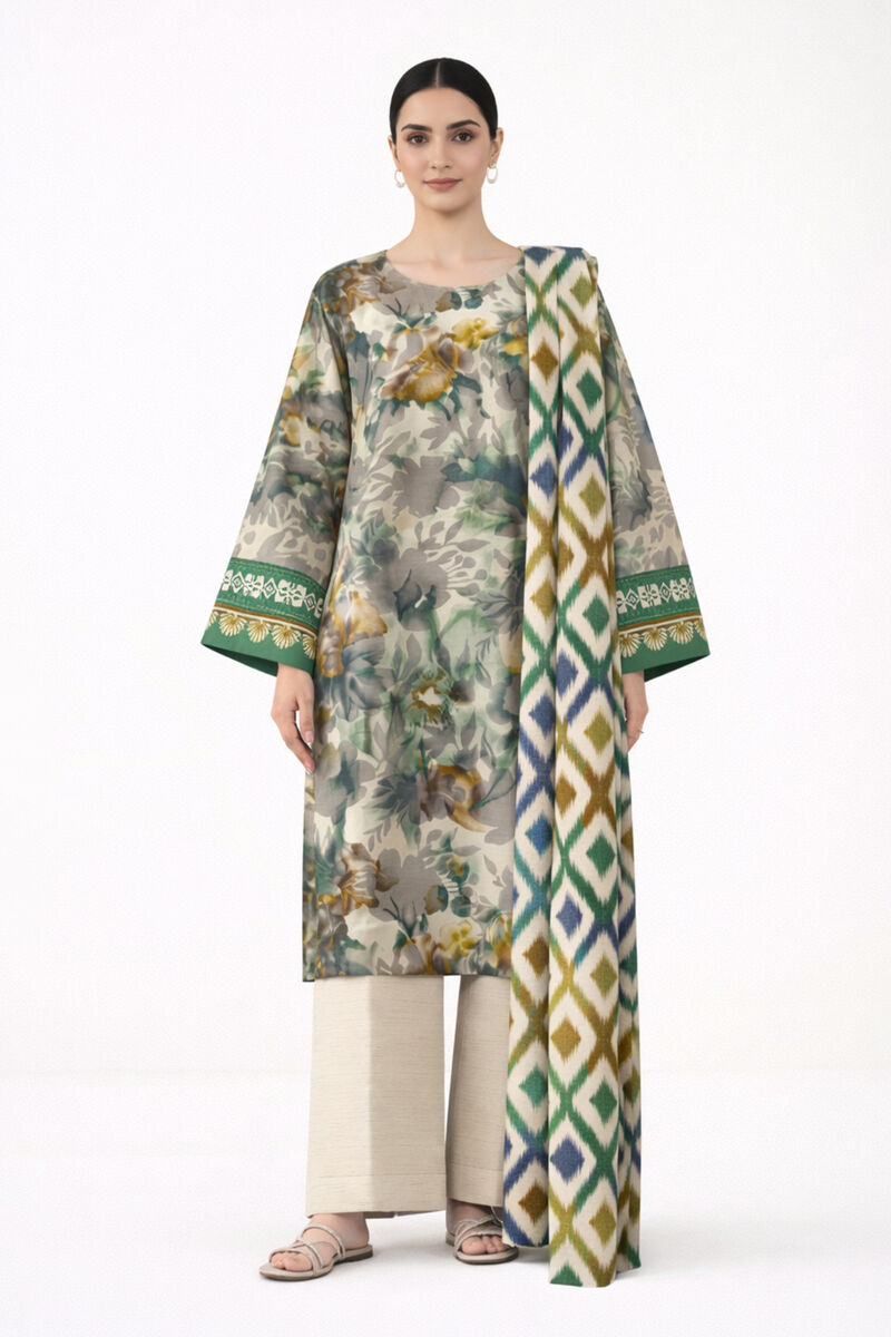 3 Piece - Printed Khaddar Suit