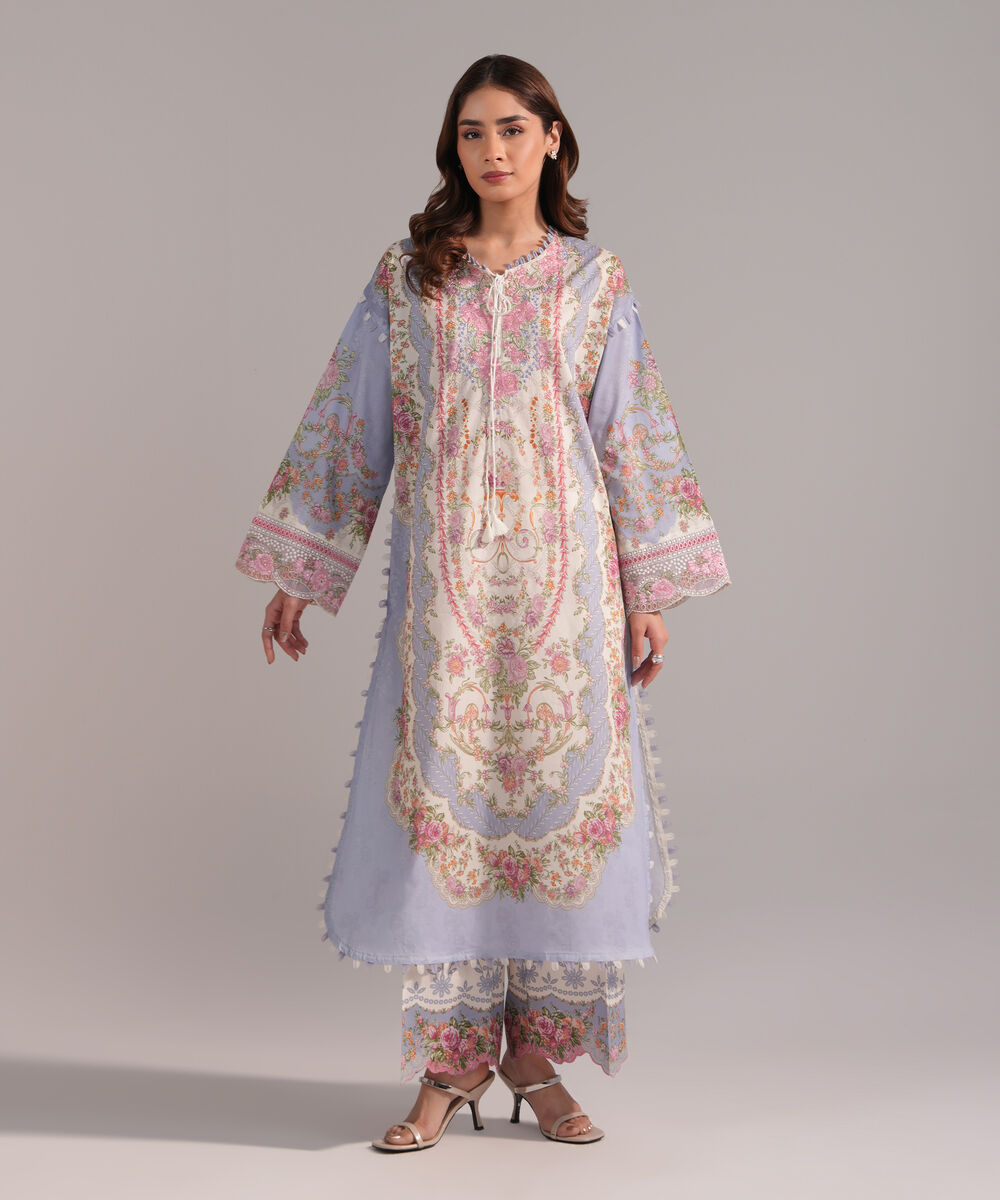 Women's RTW Lawn Embroidered Off White Straight Shirt