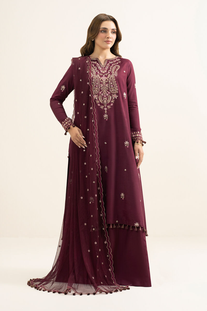 3 Piece - Embroidered Raw Silk Suit