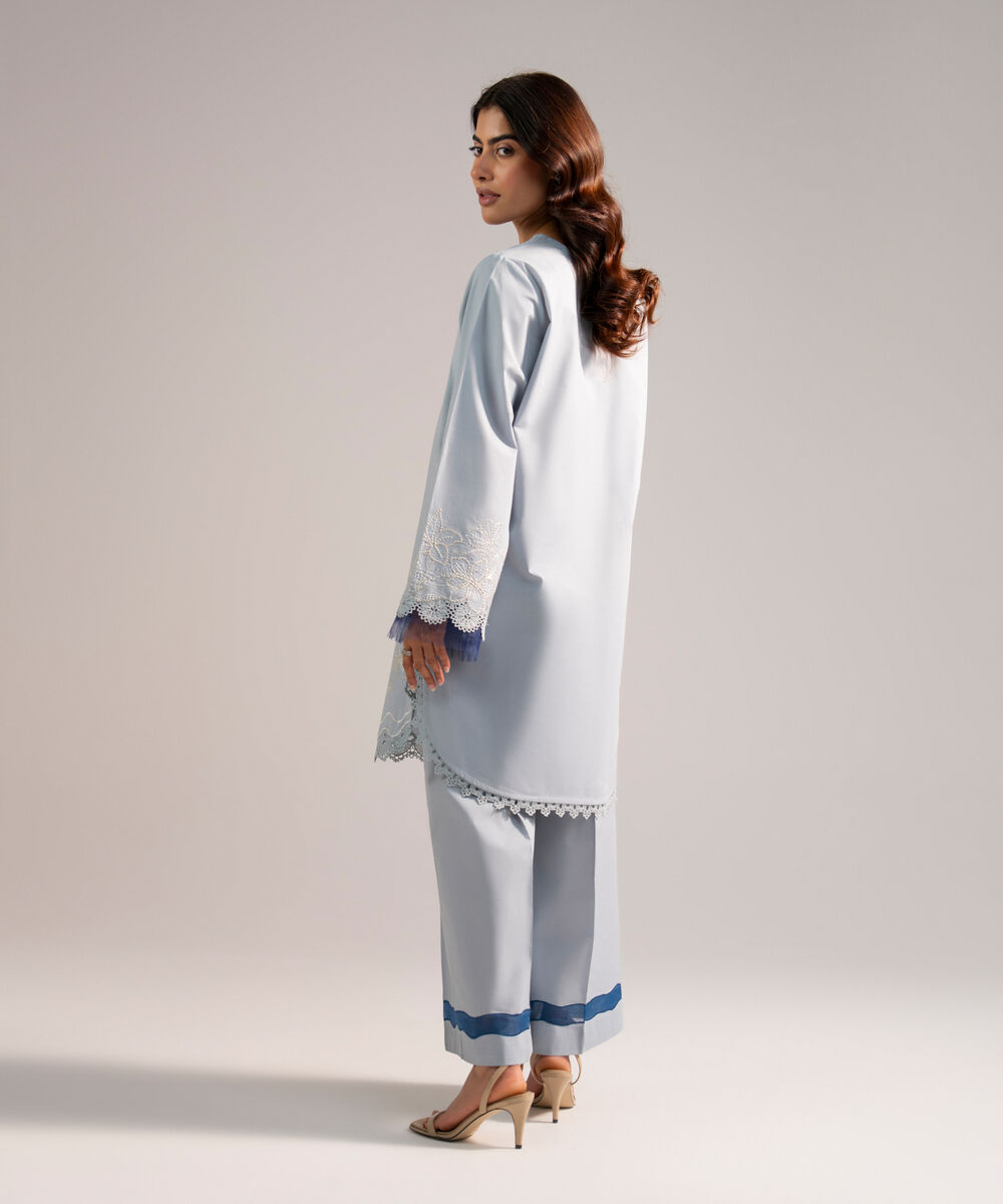Women's RTW Cambric Embroidered Blue Straight Shirt