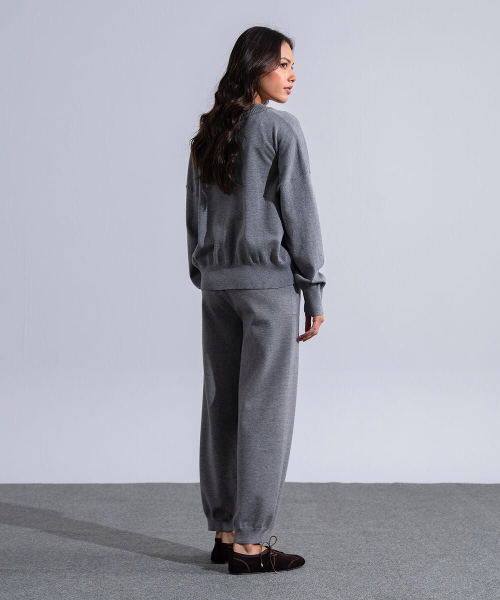Women's Western Wear Grey Melange Round Neck Knit Jumper
