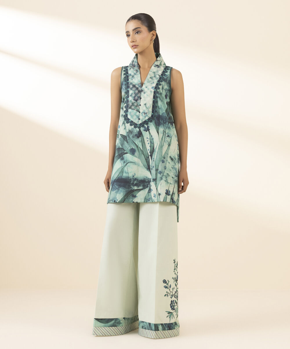 Unstitched Women's Green Lawn Shirt Trousers