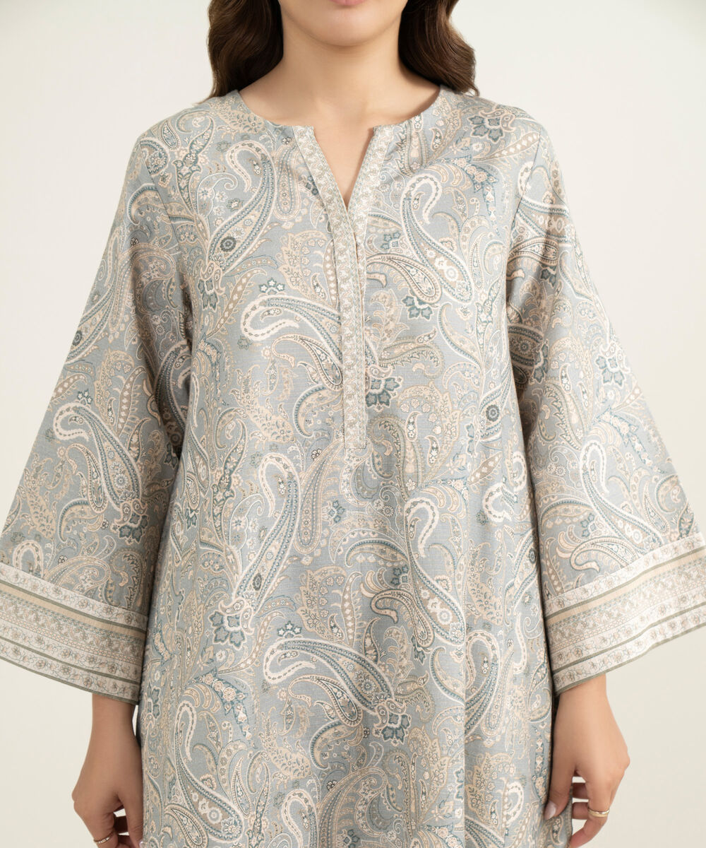 Women's Three Piece Grey Khaddar Printed Suit