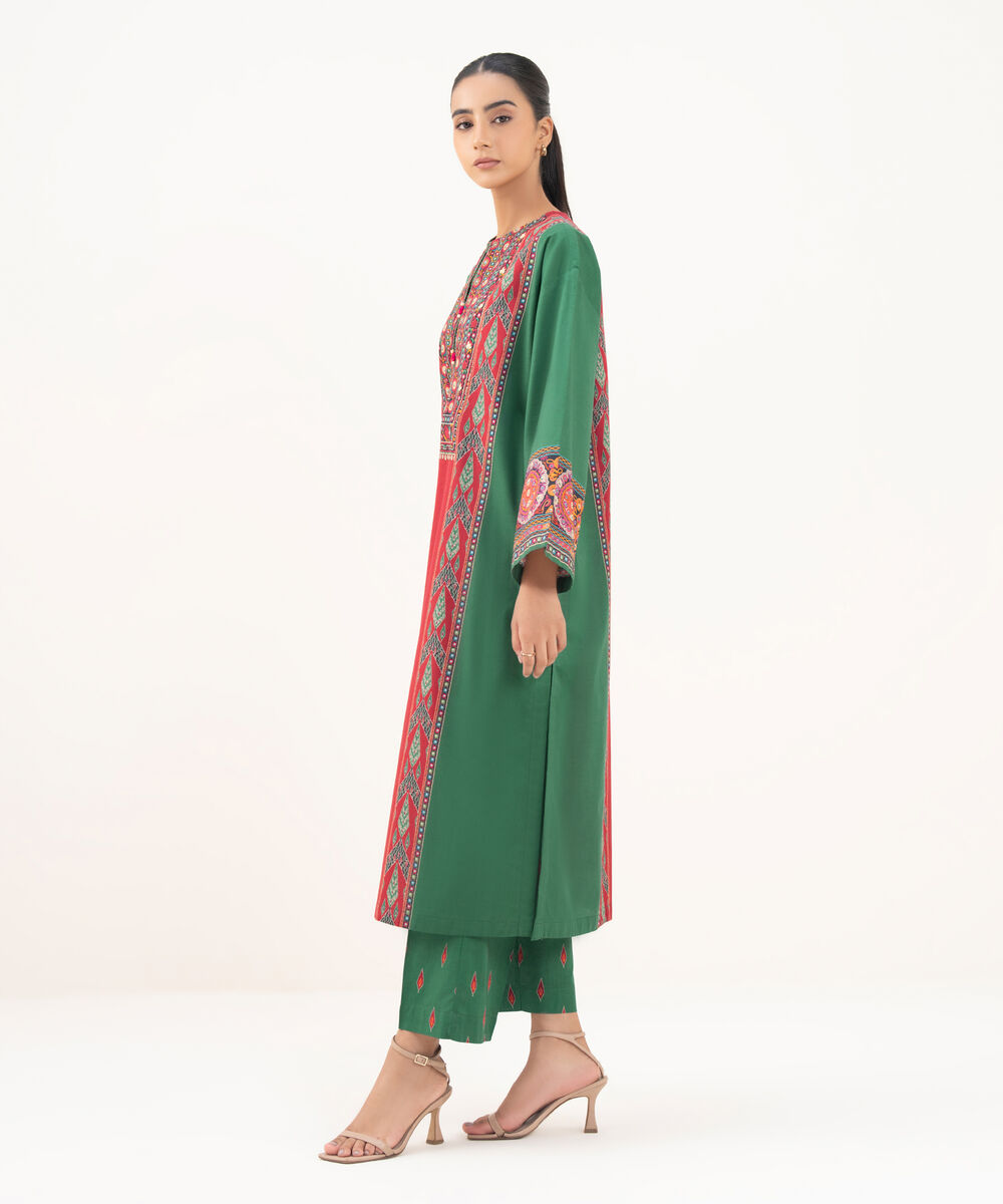 Women's RTW Cambric Green Printed A-Line Shirt