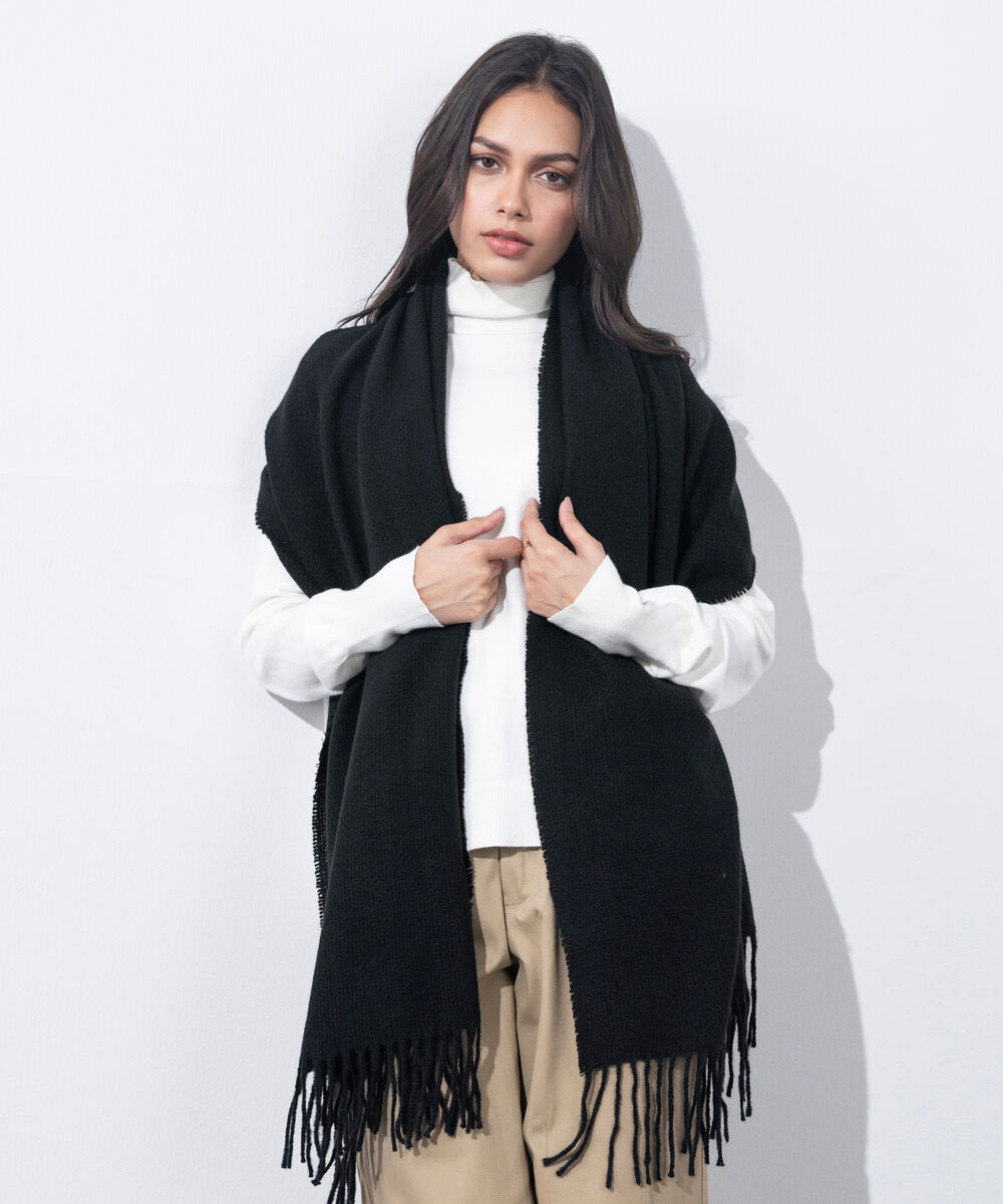 Women's Western Wear Black Woollen Scarf