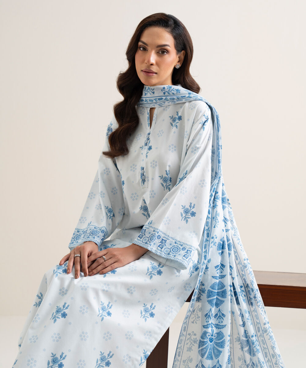 Women's Unstitched Lawn Printed White